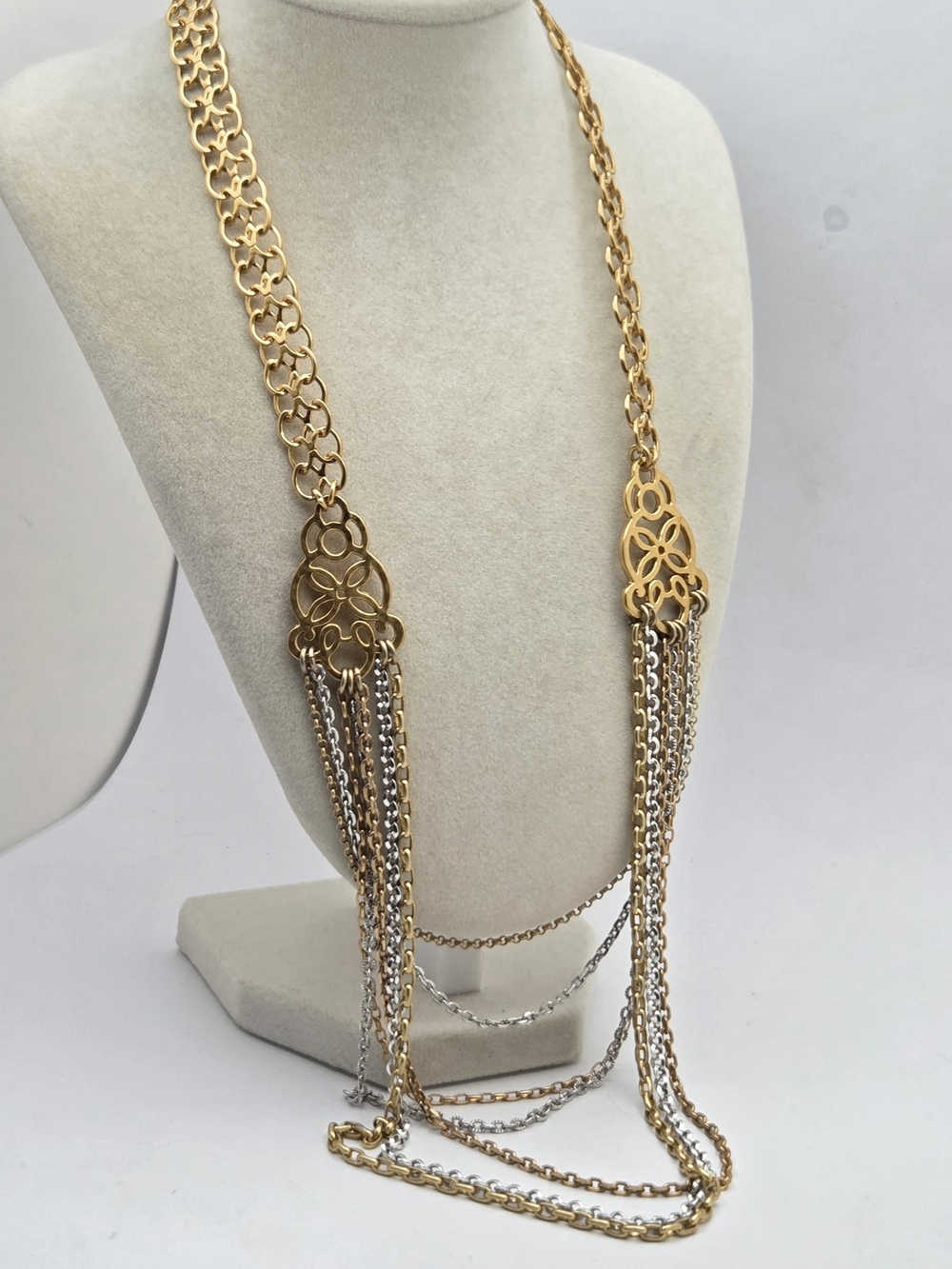 ​Brighton Multi-Strand Mixed Metal Chain Necklace 21" Gold Silver Filigree